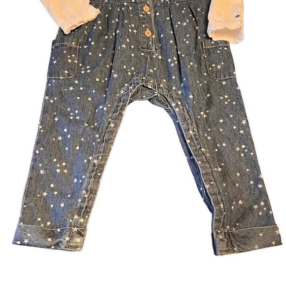 NWT Tommy Hilfiger Baby Girl's Printed Denim Overall 2 Piece Top Pant Set 24 Mon - Picture 5 of 8